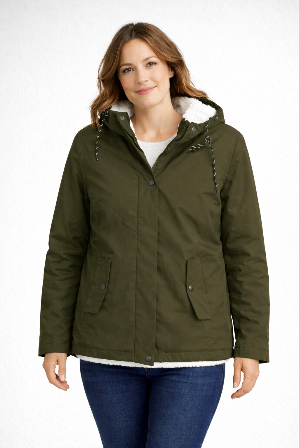 Sherpa-Lined Hooded Parka – Women's Winter Jacket with Snap Placket