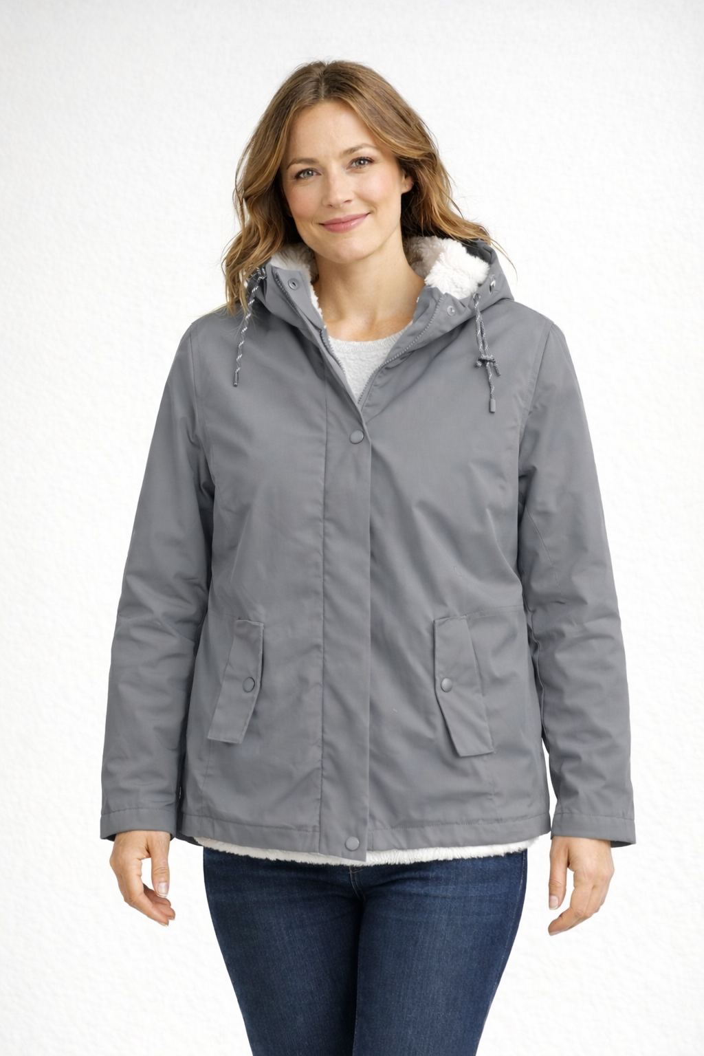 Sherpa-Lined Hooded Parka – Women's Winter Jacket with Snap Placket