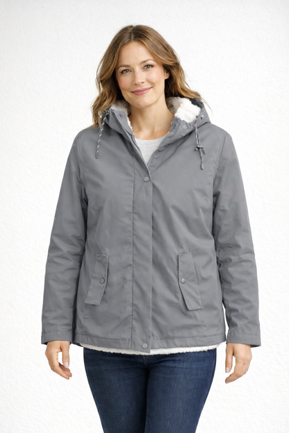 Sherpa-Lined Hooded Parka – Women's Winter Jacket with Snap Placket
