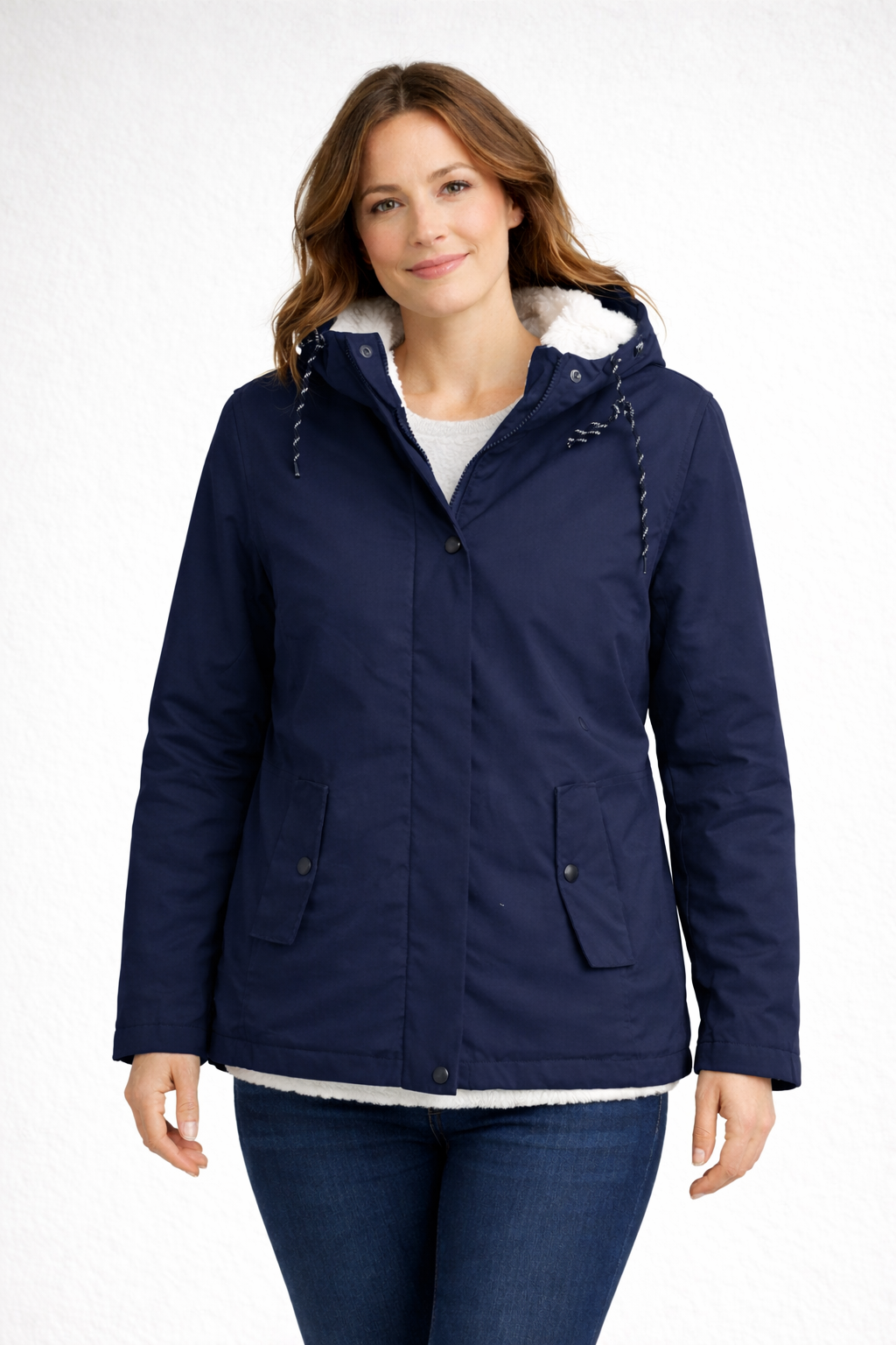 Sherpa-Lined Hooded Parka – Women's Winter Jacket with Snap Placket