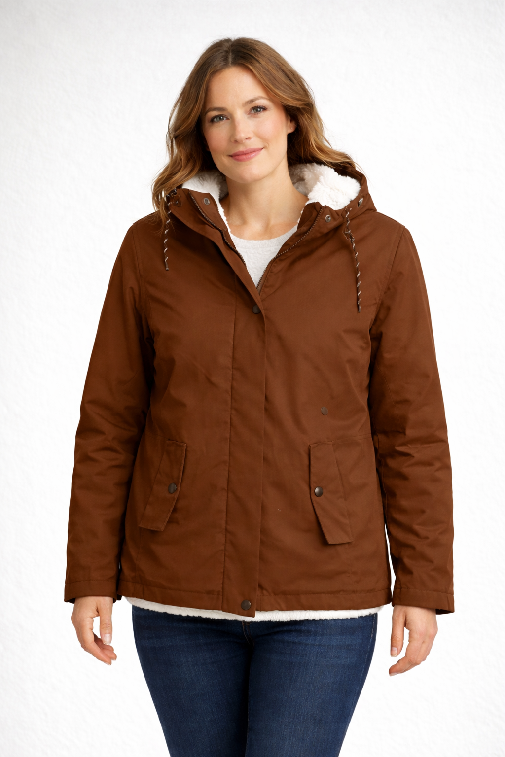 Sherpa-Lined Hooded Parka – Women's Winter Jacket with Snap Placket