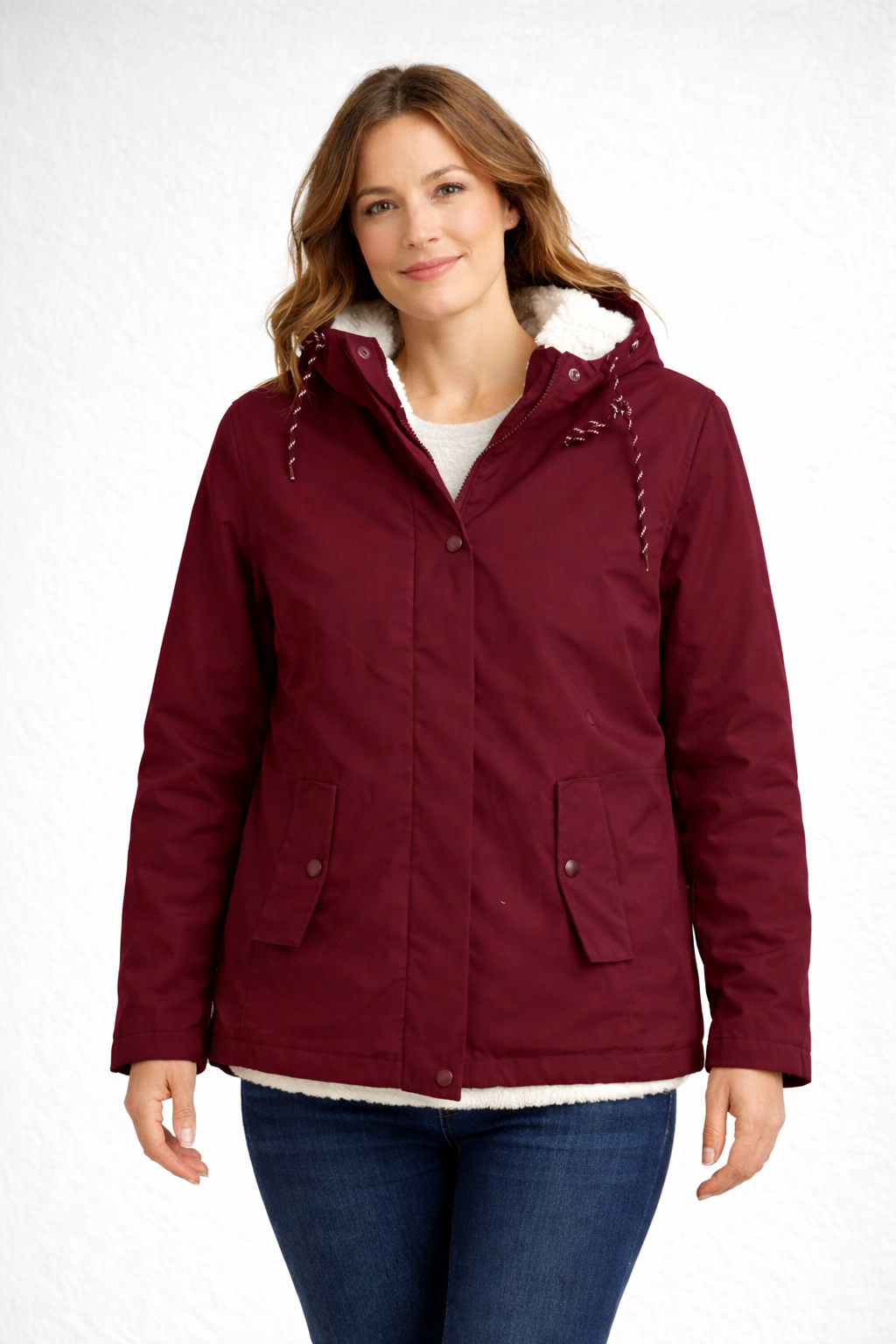 Sherpa-Lined Hooded Parka – Women's Winter Jacket with Snap Placket