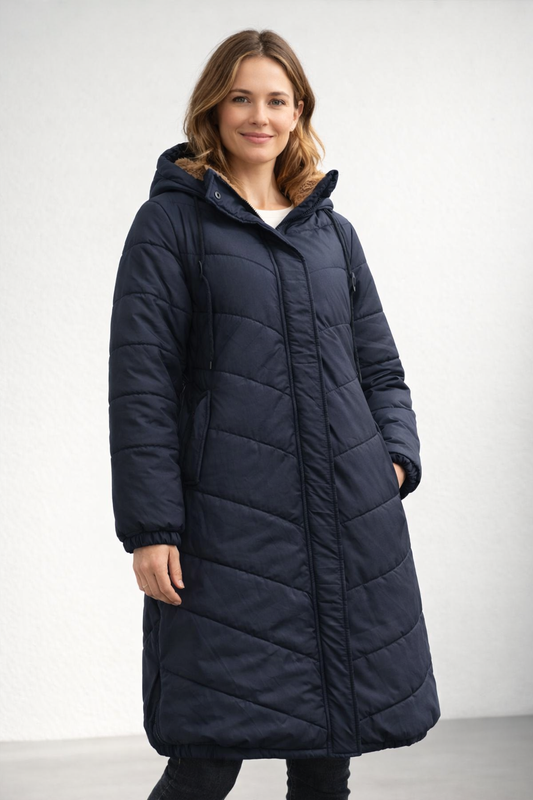 Long Quilted Puffer Coat – Hooded Sherpa Lined Winter Coat
