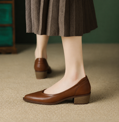Pointed Toe Block Heel Pumps – Slip-On Low Heel Work Shoes