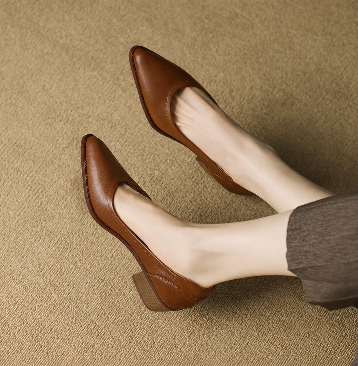 Pointed Toe Block Heel Pumps – Slip-On Low Heel Work Shoes