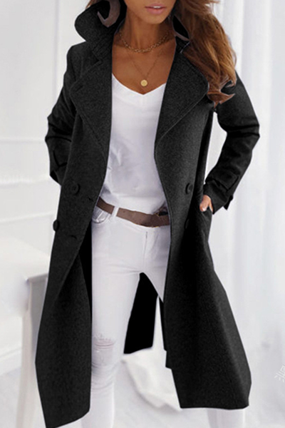 Wool-Blend Open Front Longline Coat – Wide Lapel Collar Long Sleeve