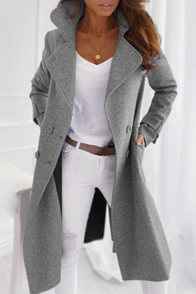 Wool-Blend Open Front Longline Coat – Wide Lapel Collar Long Sleeve