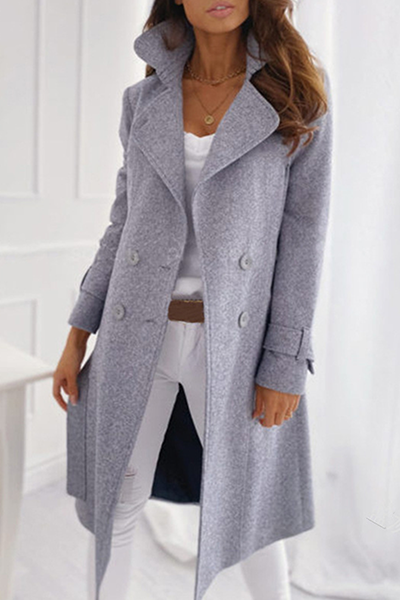 Wool-Blend Open Front Longline Coat – Wide Lapel Collar Long Sleeve