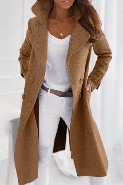 Wool-Blend Open Front Longline Coat – Wide Lapel Collar Long Sleeve