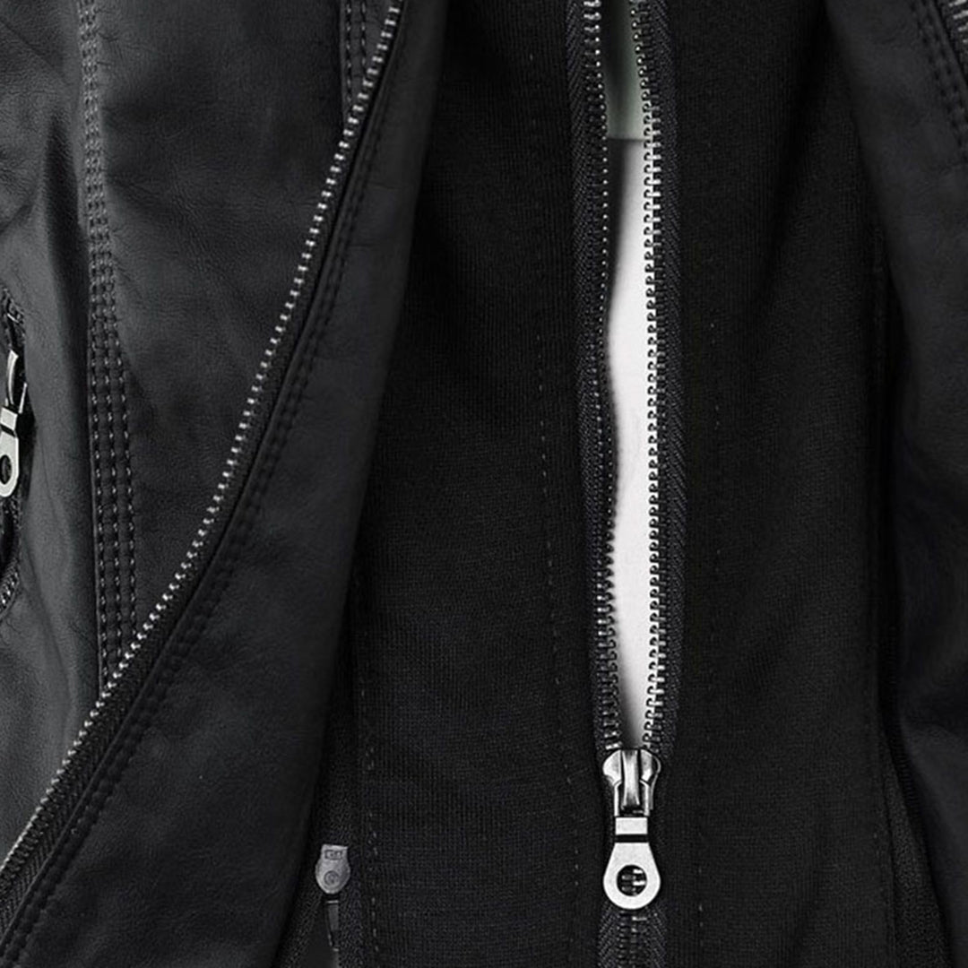Faux Leather Moto Jacket Women – Removable Hood Zip-Up Biker Jacket
