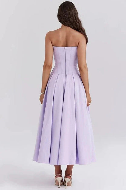 Women's Strapless Corset Midi Dress – Sweetheart Neckline A-Line Party Dress