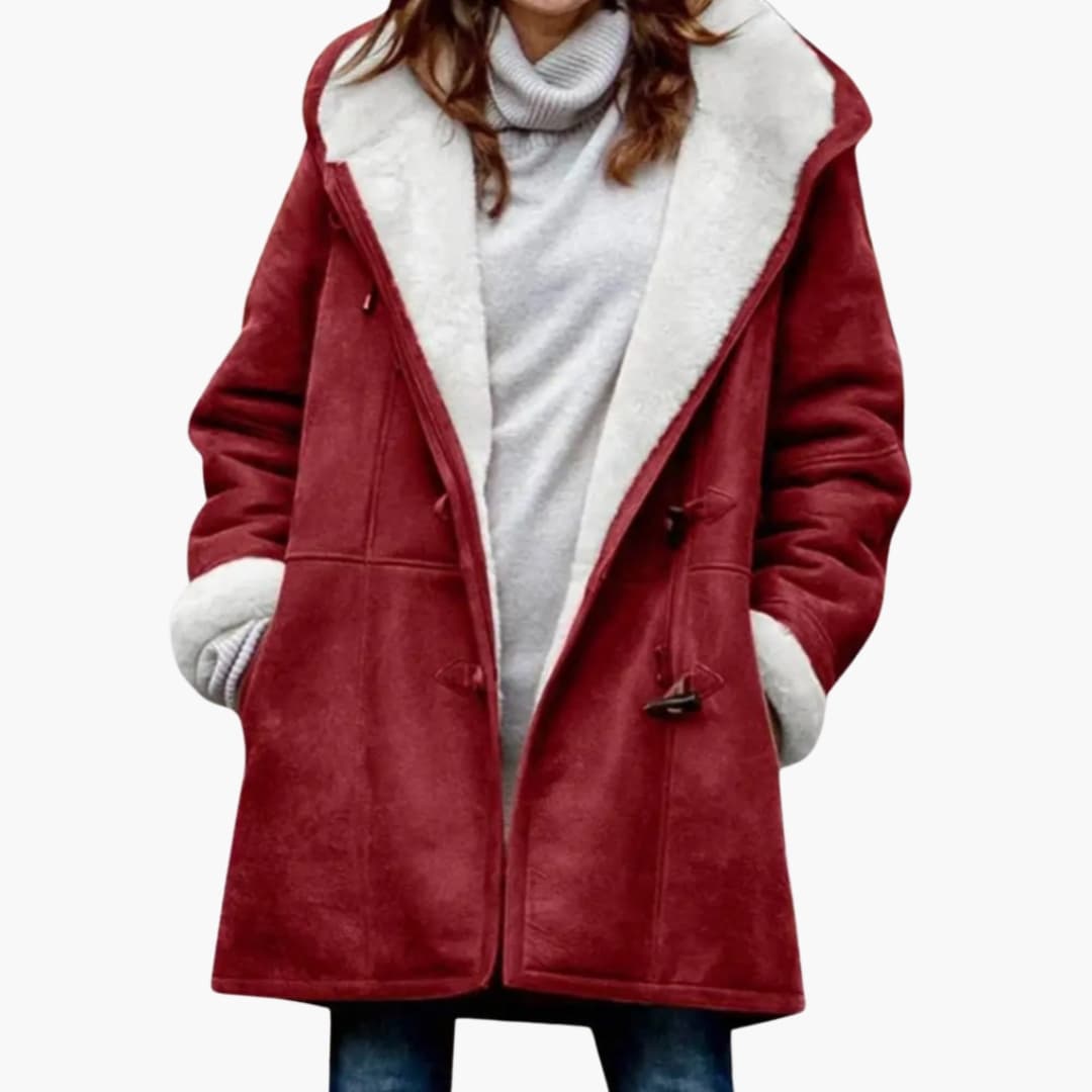 Faux Suede Sherpa Lined Coat – Hooded Toggle Duffle Coat