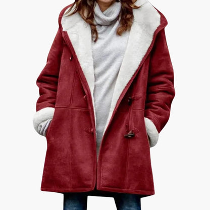 Faux Suede Sherpa Lined Coat – Hooded Toggle Duffle Coat