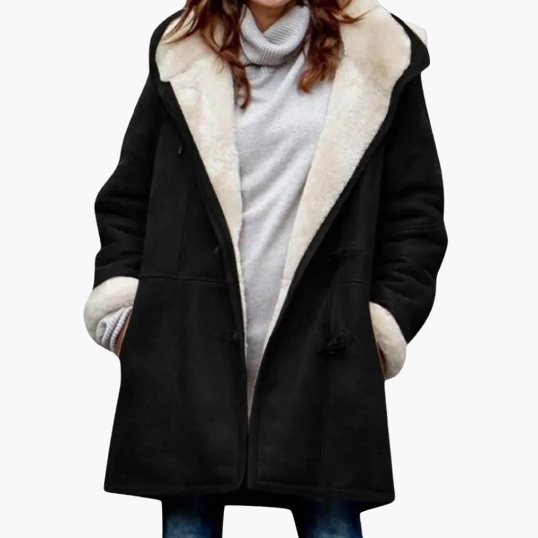 Faux Suede Sherpa Lined Coat – Hooded Toggle Duffle Coat