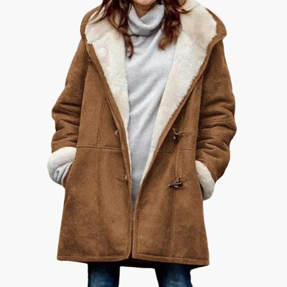 Faux Suede Sherpa Lined Coat – Hooded Toggle Duffle Coat