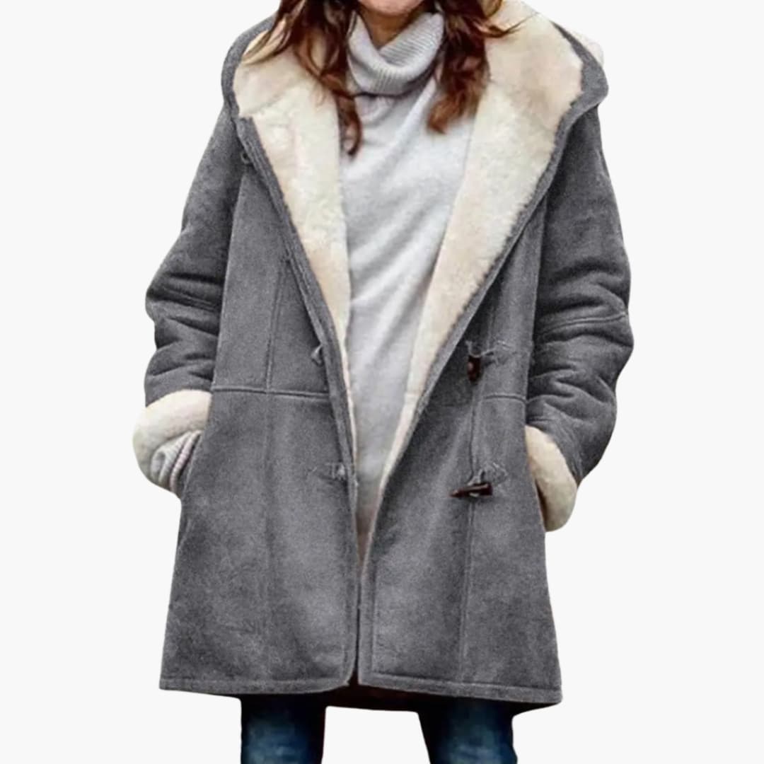 Faux Suede Sherpa Lined Coat – Hooded Toggle Duffle Coat