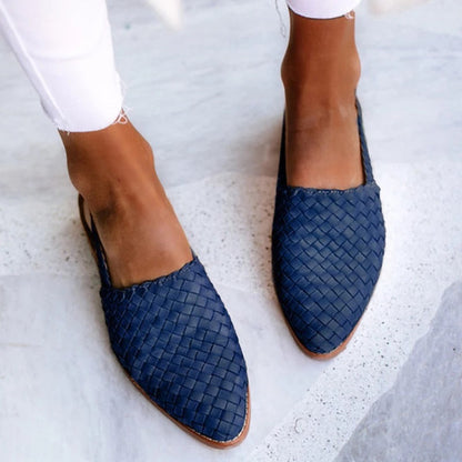 Woven Leather Flat Mules – Pointed Toe Slip-On Flats