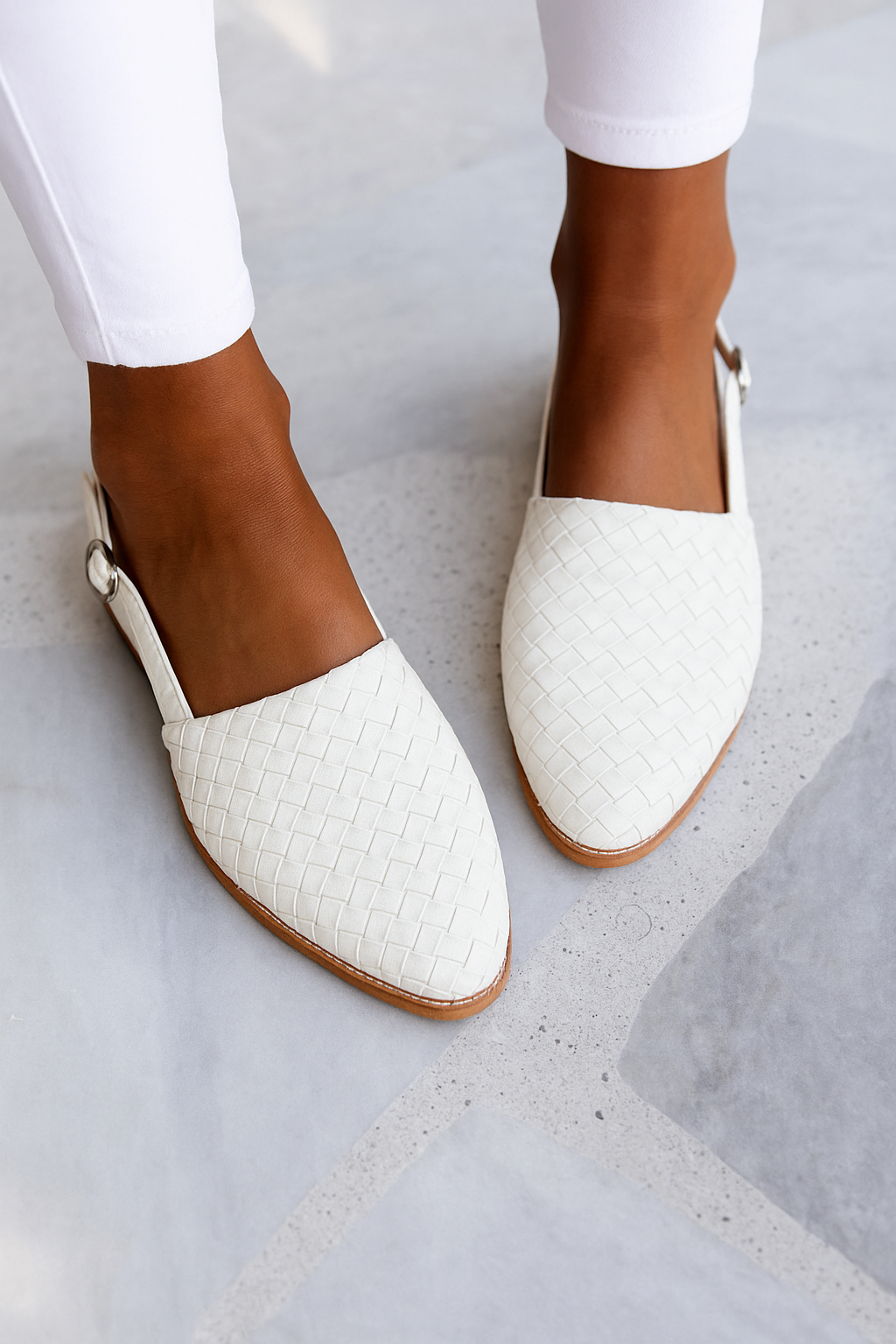 Woven Leather Flat Mules – Pointed Toe Slip-On Flats