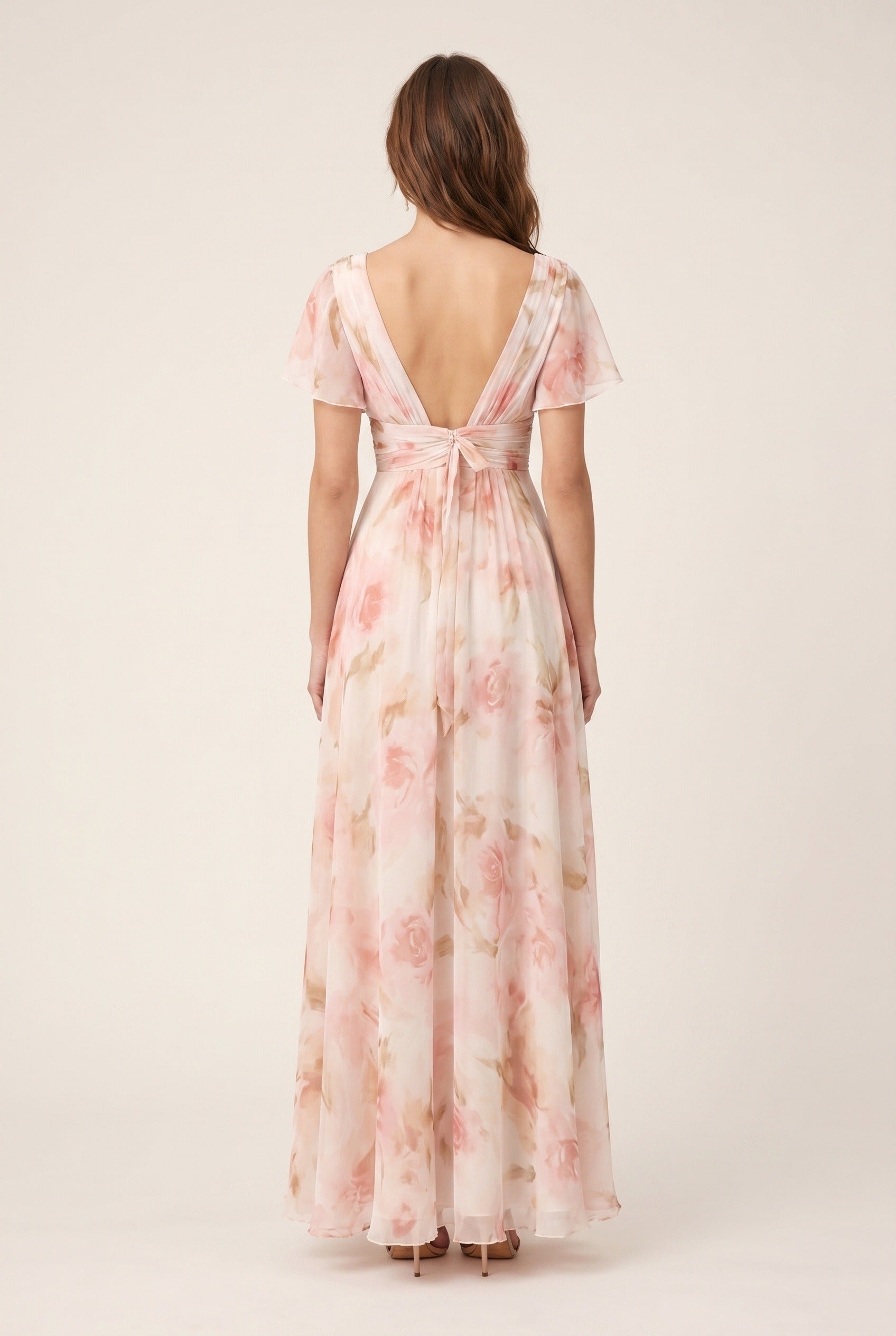 Women's Floral Maxi Dress – V-Neck Tiered Flowy Wedding Guest Dress