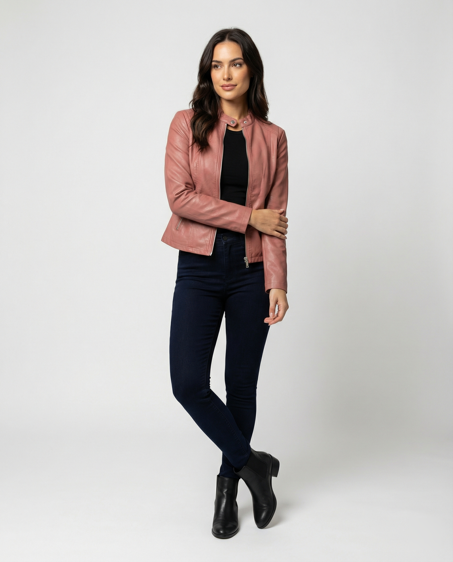 Faux Leather Biker Jacket Women – Slim Fit Zip-Up Moto Jacket