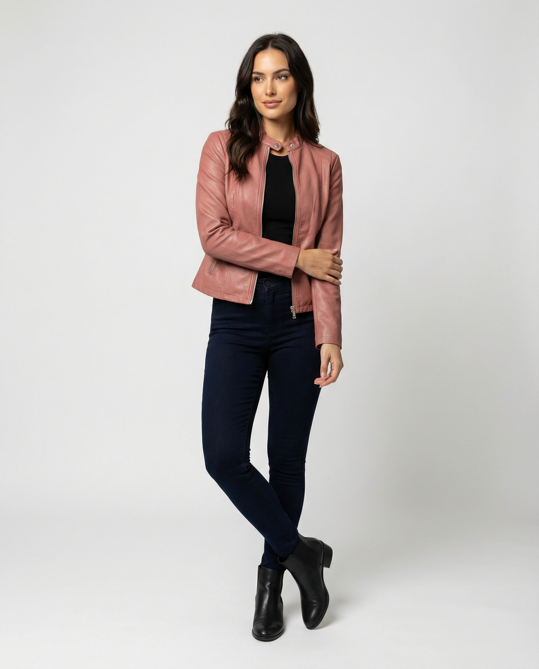 Faux Leather Biker Jacket Women – Slim Fit Zip-Up Moto Jacket