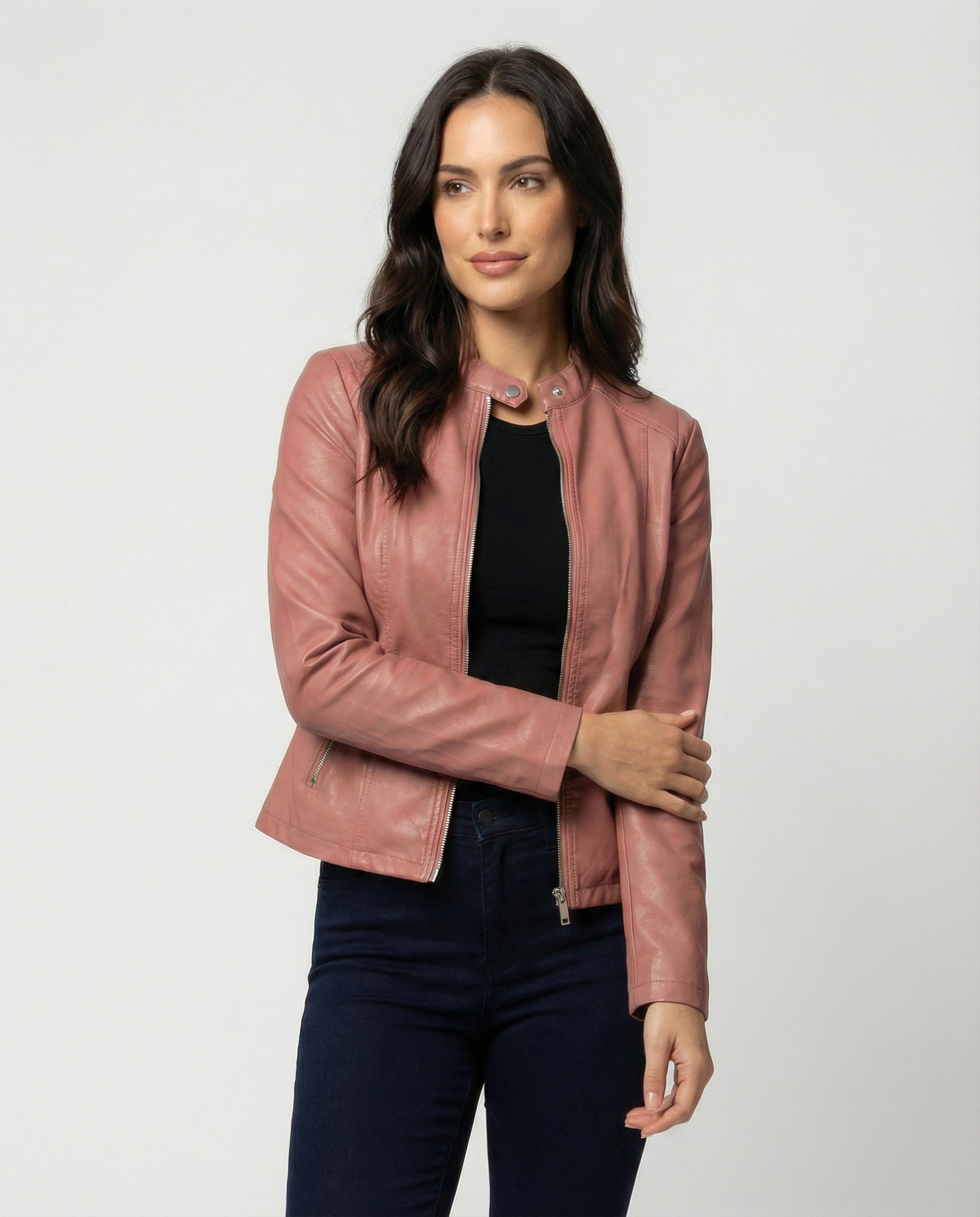 Faux Leather Biker Jacket Women – Slim Fit Zip-Up Moto Jacket
