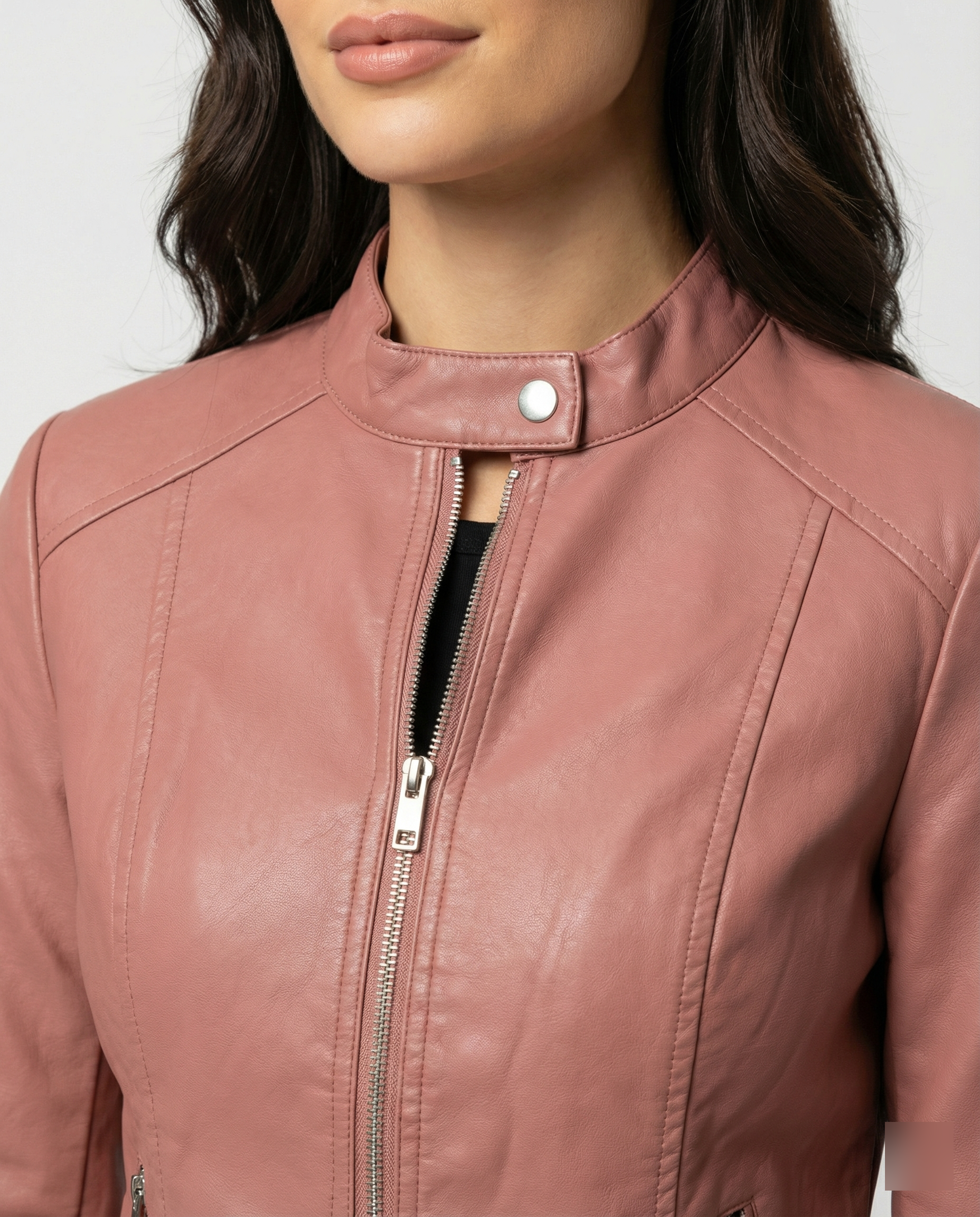 Faux Leather Biker Jacket Women – Slim Fit Zip-Up Moto Jacket