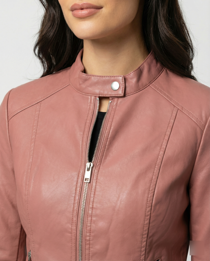 Faux Leather Biker Jacket Women – Slim Fit Zip-Up Moto Jacket