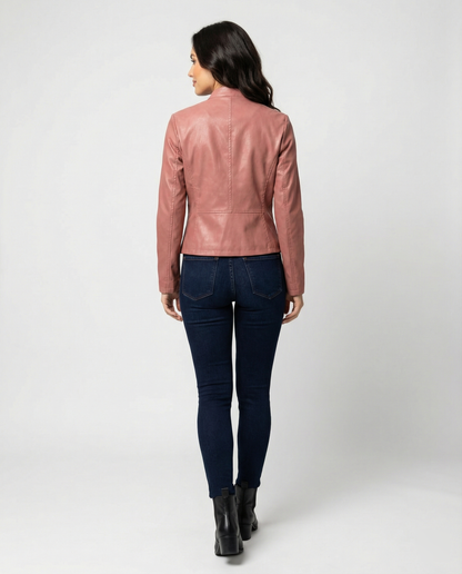 Faux Leather Biker Jacket Women – Slim Fit Zip-Up Moto Jacket