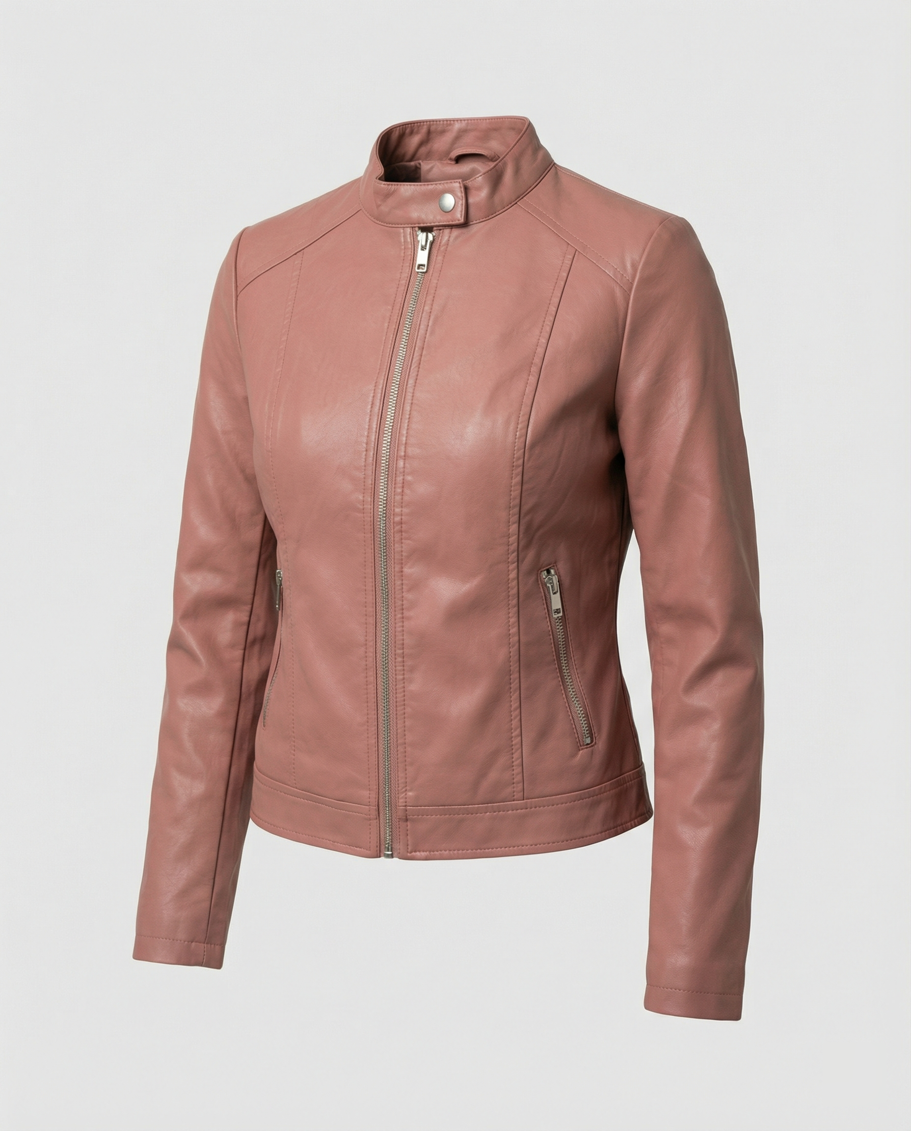 Faux Leather Biker Jacket Women – Slim Fit Zip-Up Moto Jacket