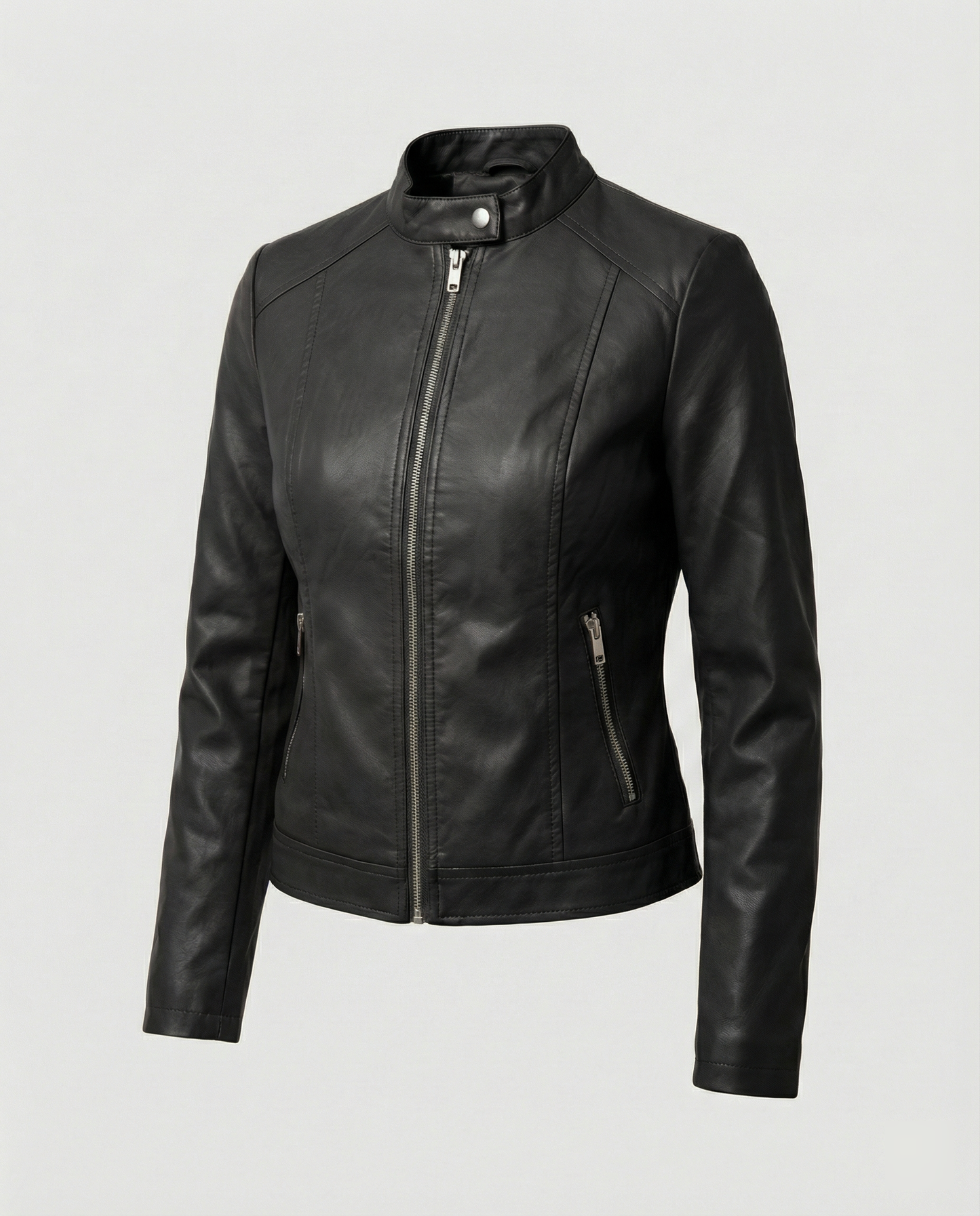 Faux Leather Biker Jacket Women – Slim Fit Zip-Up Moto Jacket