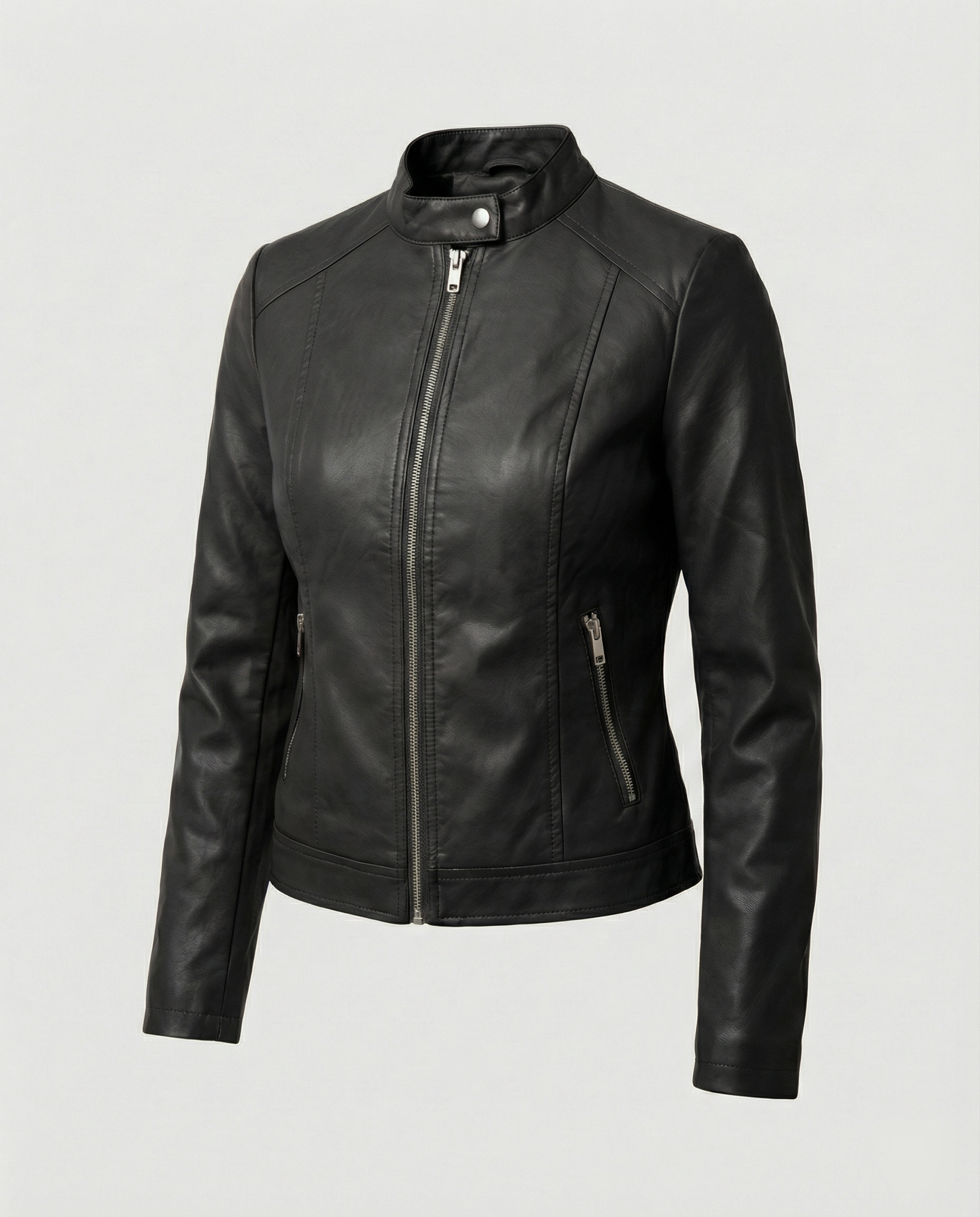 Faux Leather Biker Jacket Women – Slim Fit Zip-Up Moto Jacket