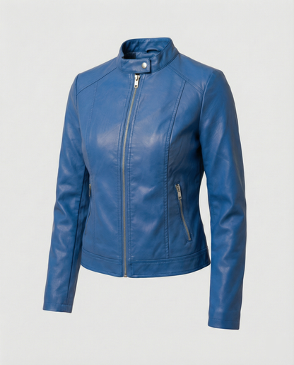 Faux Leather Biker Jacket Women – Slim Fit Zip-Up Moto Jacket