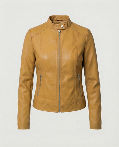 Faux Leather Biker Jacket Women – Slim Fit Zip-Up Moto Jacket