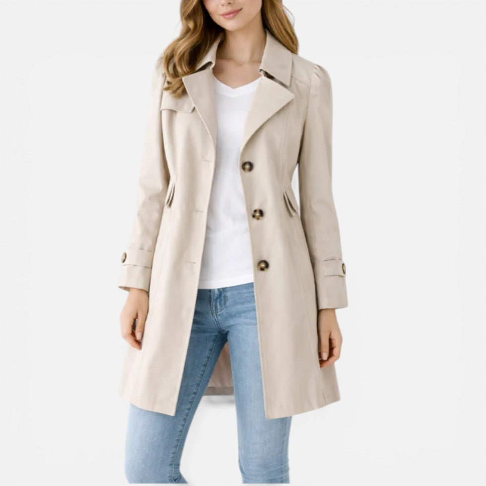 Belted Trench Coat Women – Knee-Length Button-Front Lapel Coat