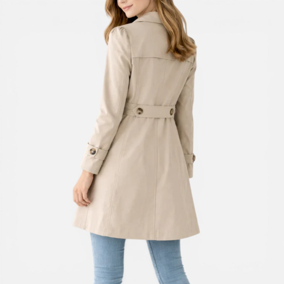 Belted Trench Coat Women – Knee-Length Button-Front Lapel Coat