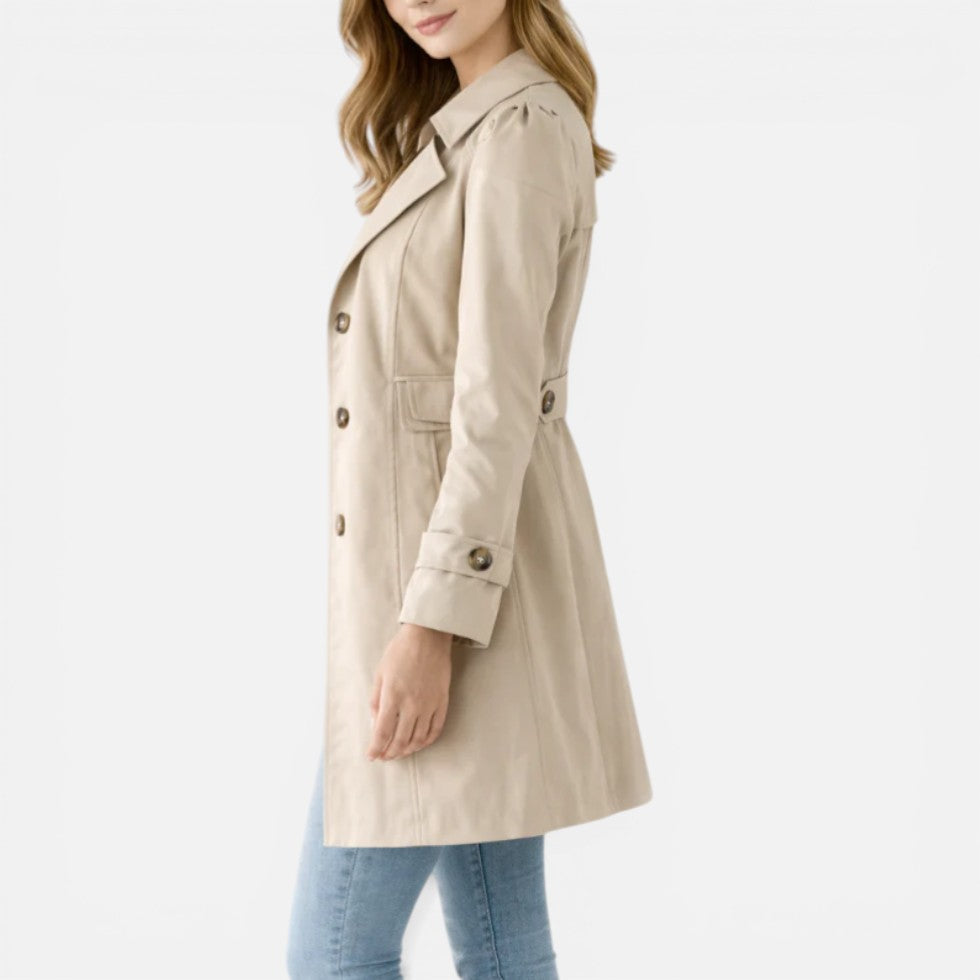 Belted Trench Coat Women – Knee-Length Button-Front Lapel Coat