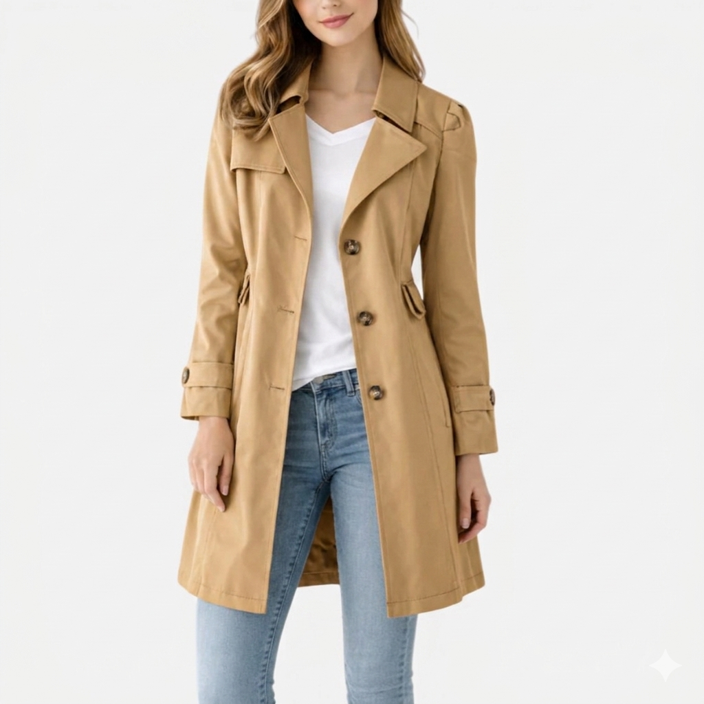 Belted Trench Coat Women – Knee-Length Button-Front Lapel Coat