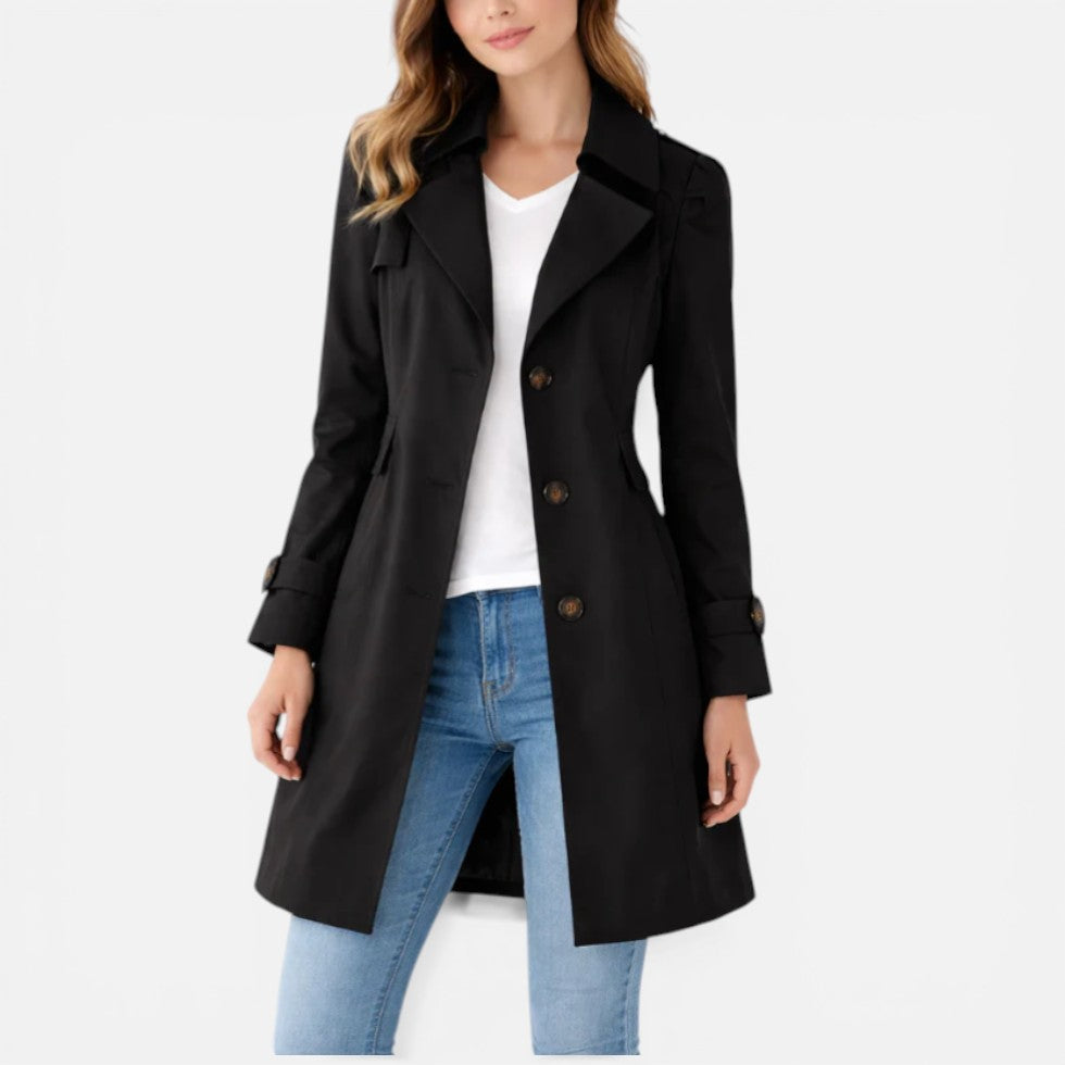 Belted Trench Coat Women – Knee-Length Button-Front Lapel Coat
