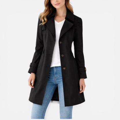 Belted Trench Coat Women – Knee-Length Button-Front Lapel Coat