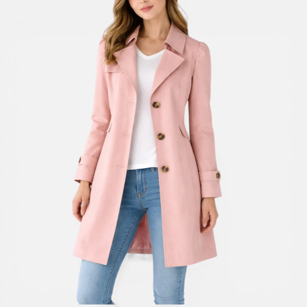 Belted Trench Coat Women – Knee-Length Button-Front Lapel Coat