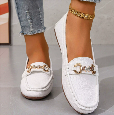 Flat Horsebit Loafers – Women's Slip-On Round Toe Gold Buckle