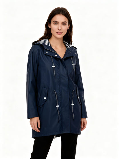 Hooded Waterproof Rain Jacket – Women's Fishtail Hem Drawstring Raincoat