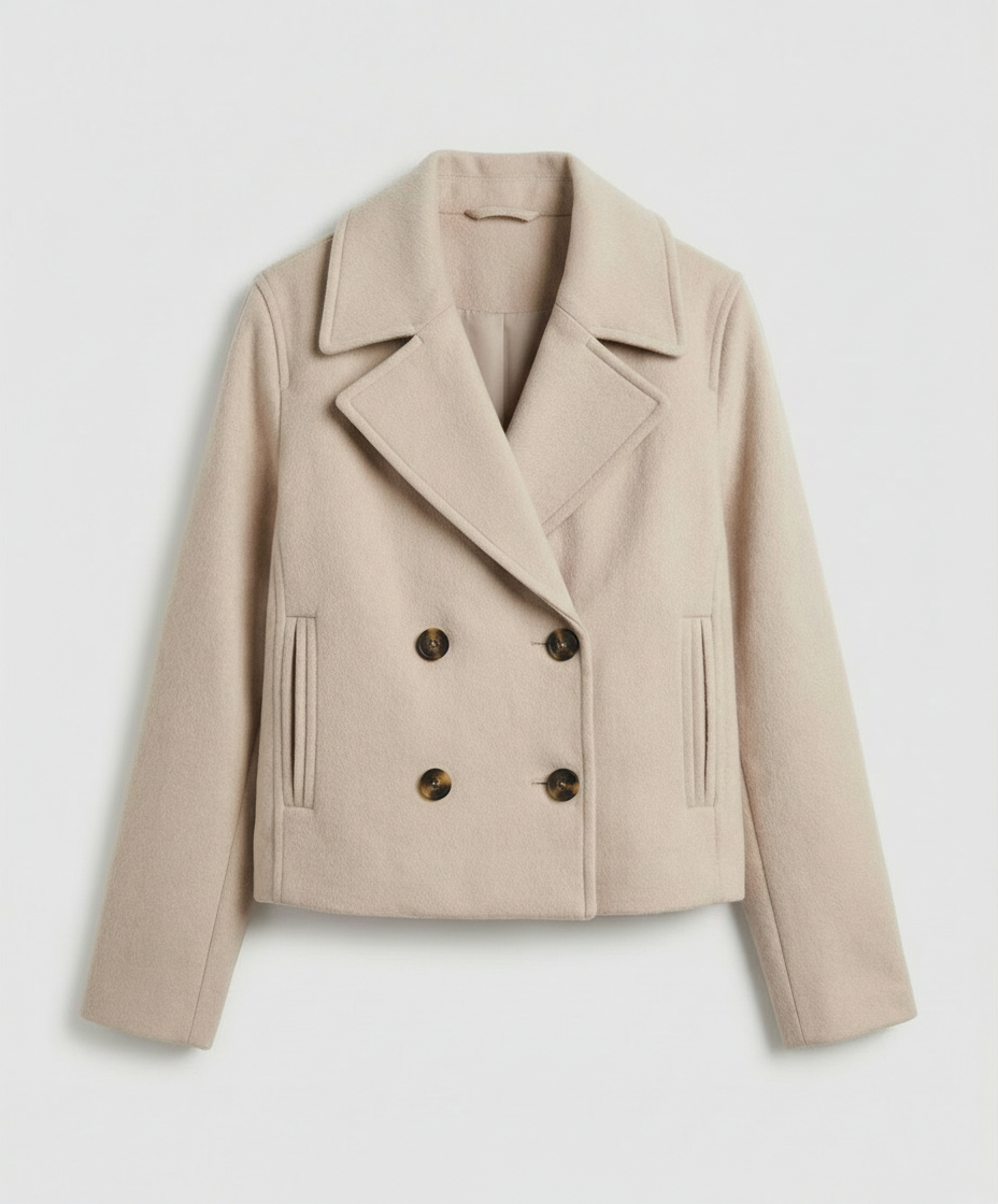 Cropped Double-Breasted Jacket – Oversized Lapel Collar Coat