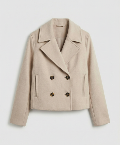 Cropped Double-Breasted Jacket – Oversized Lapel Collar Coat