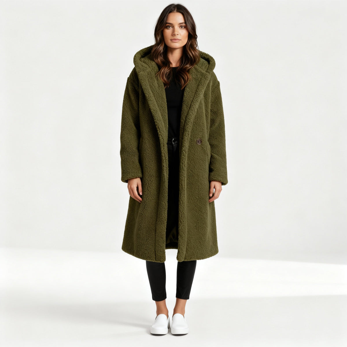 Long Teddy Bear Coat Women – Hooded Oversized Sherpa Coat
