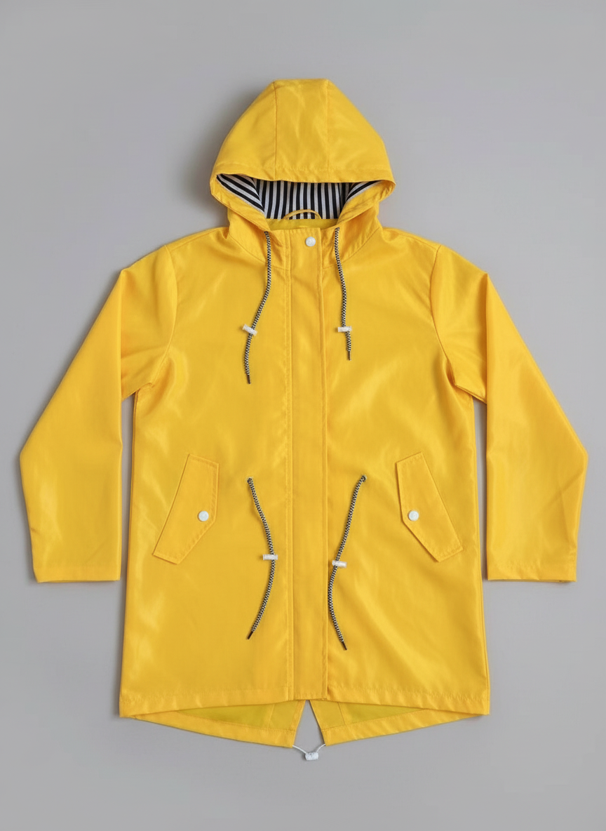 Hooded Waterproof Rain Jacket – Women's Fishtail Hem Drawstring Raincoat