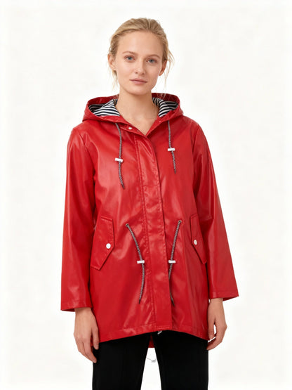 Hooded Waterproof Rain Jacket – Women's Fishtail Hem Drawstring Raincoat