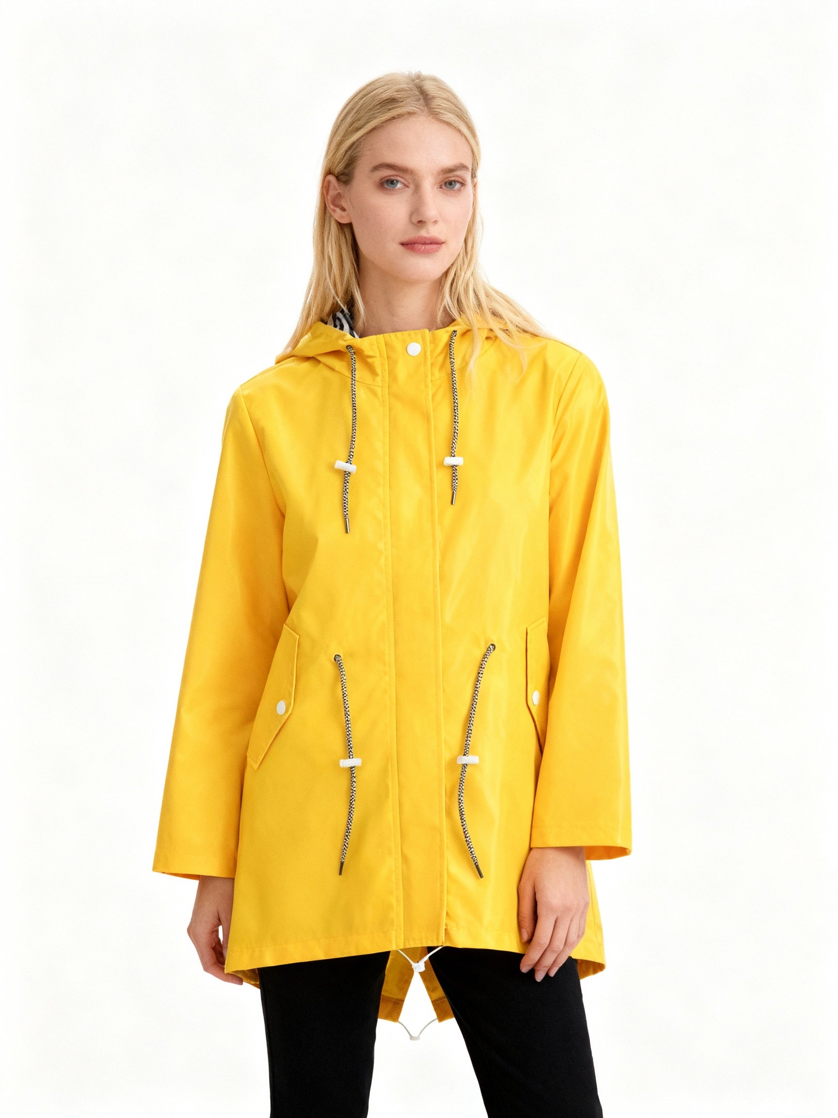 Hooded Waterproof Rain Jacket – Women's Fishtail Hem Drawstring Raincoat