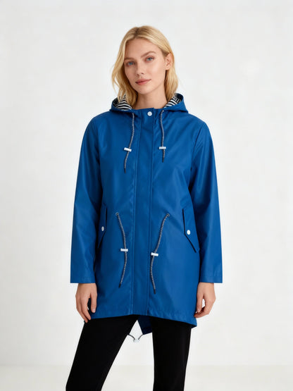Hooded Waterproof Rain Jacket – Women's Fishtail Hem Drawstring Raincoat